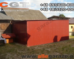 Garaż blaszany 3x5 spad na tył brązowy RAL 8004 brama uchylna

