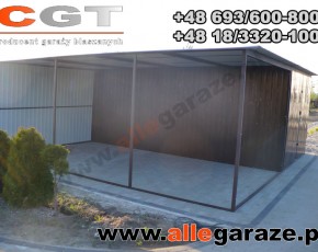 	
Garaż blaszany 3x5 spad na tył brązowy RAL 8017 z zadaszeniem brama uchylna 