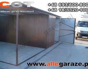 	
Garaż blaszany 3x5 spad na tył brązowy RAL 8017 z zadaszeniem brama uchylna 