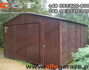 Garaż blaszany 4x6 dwuspadowy brązowy RAL 8017 brama dwuskrzydłowa