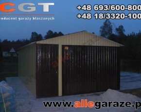 Garaż blaszany 4x6 dwuspadowy piaskowy RAL 1002 brama uchylna