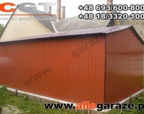Garaż blaszany 4x6 dwuspadowy brązowy RAL 8004 brama uchylna