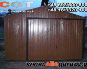 Garaż blaszany 4x6 dwuspadowy brązowy RAL 8017 brama uchylna