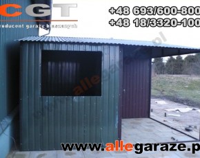 Garaż blaszany 6x4 dwuspadowy z zadaszeniem brama uchylna