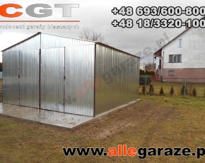 Garaż blaszany 6x5 dwuspadowy ocynk brama dwuskrzydłowa