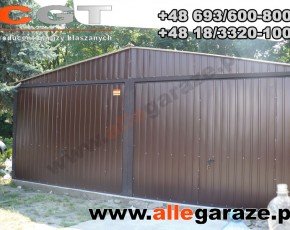 Garaż blaszany 6x6 dwuspadowy brązowy RAL8017 brama uchylna