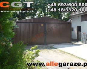 Garaż blaszany 6x6 dwuspadowy brązowy RAL8017 brama uchylna