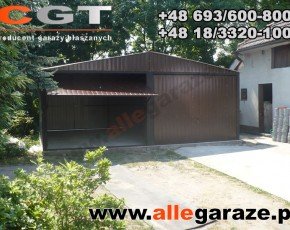 Garaż blaszany 6x6 dwuspadowy brązowy RAL8017 brama uchylna