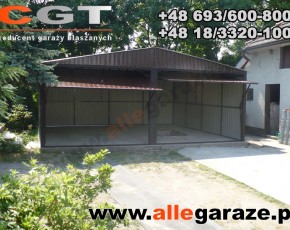 Garaż blaszany 6x6 dwuspadowy brązowy RAL8017 brama uchylna