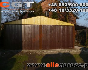 Garaż blaszany 6x6 dwuspadowy piaskowy RAL 1002 brama uchylna