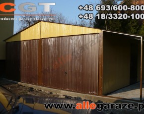 Garaż blaszany 6x6 dwuspadowy piaskowy RAL 1002 brama uchylna