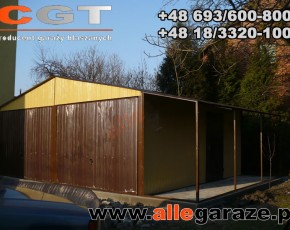 Garaż blaszany 6x6 dwuspadowy piaskowy RAL 1002 brama uchylna