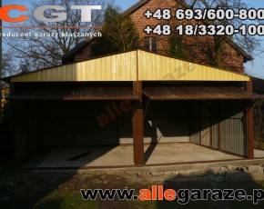 Garaż blaszany 6x6 dwuspadowy piaskowy RAL 1002 brama uchylna