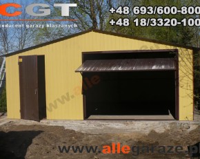 Garaż blaszany 6x6 dwuspadowy piaskowy RAL 1002 brama uchylna