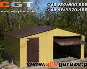 Garaż blaszany 6x6 dwuspadowy piaskowy RAL 1002 brama uchylna