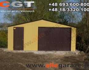 Garaż blaszany 6x6 dwuspadowy piaskowy RAL 1002 brama uchylna