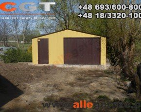 Garaż blaszany 6x6 dwuspadowy piaskowy RAL 1002 brama uchylna