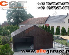 Garaż blaszany 6x6 dwuspadowy brązowy RAL 8017 brama uchylna