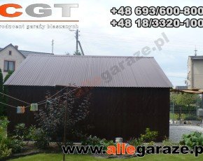Garaż blaszany 6x6 dwuspadowy brązowy RAL 8017 brama uchylna