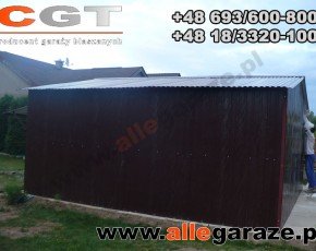 Garaż blaszany 6x6 dwuspadowy brązowy RAL 8017 brama uchylna