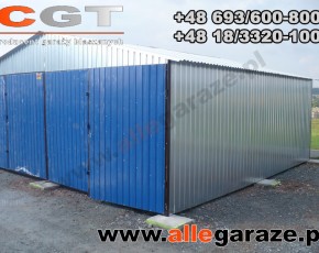 Garaż blaszany 6x6 dwuspadowy ocynkowany brama dwuskrzydłowa