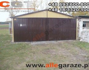 Garaż blaszany 6x6 dwuspadowy piaskowy RAL 1002 brama uchylna