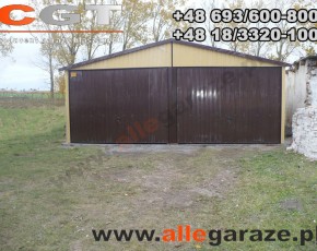 Garaż blaszany 6x6 dwuspadowy piaskowy RAL 1002 brama uchylna