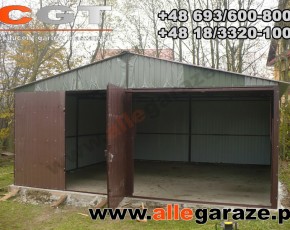 Garaż blaszany 6x6 dwuspadowy zielony RAL 6020 brama uchylna