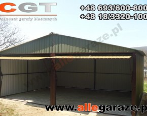 Garaż blaszany 6x6 dwuspadowy zielony RAL 6020 brama uchylna