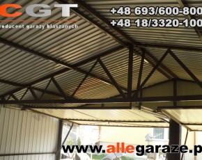 Garaż blaszany 6x6 dwuspadowy zielony RAL 6020 brama uchylna
