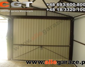 Garaż blaszany 6x6 dwuspadowy zielony RAL 6020 brama uchylna