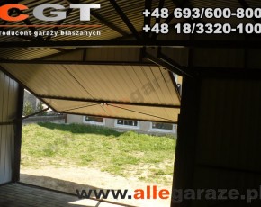 Garaż blaszany 6x6 dwuspadowy zielony RAL 6020 brama uchylna
