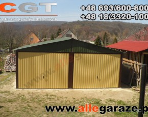 Garaż blaszany 6x6 dwuspadowy zielony RAL 6020 brama uchylna