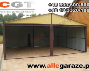 Garaż blaszany 6x6 dwuspadowy piaskowy RAL 1002 brama uchylna