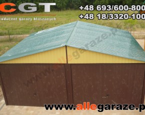Garaż blaszany 6x6 dwuspadowy piaskowy RAL 1002 brama uchylna