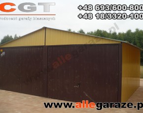 Garaż blaszany 6x6 dwuspadowy piaskowy RAL 1002 brama uchylna
