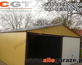 Garaż blaszany 6x6 dwuspadowy piaskowy RAL 1002 brama uchylna