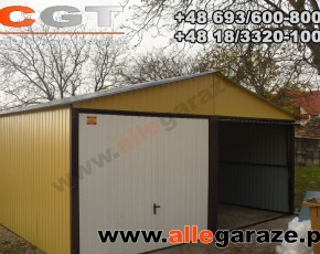 Garaż blaszany 6x6 dwuspadowy piaskowy RAL 1002 brama uchylna