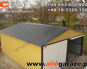 Garaż blaszany 6x6 dwuspadowy piaskowy RAL 1002 brama uchylna