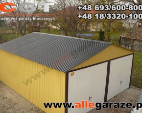 Garaż blaszany 6x6 dwuspadowy piaskowy RAL 1002 brama uchylna