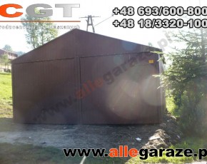 Garaż blaszany 6x6 dwuspadowy brązowy RAL 8017 brama uchylna