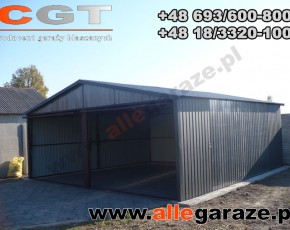 Garaż blaszany 6x6 dwuspadowy brązowy RAL 8017 brama uchylna