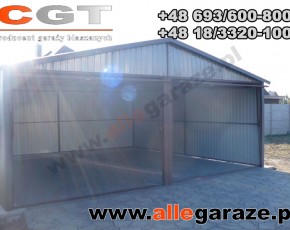 Garaż blaszany 6x6 dwuspadowy brązowy RAL 8017 brama uchylna