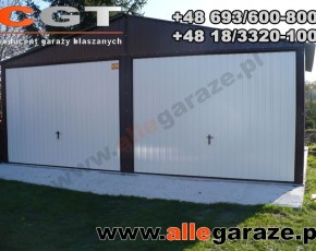 Garaż blaszany 6x6 dwuspadowy brązowy RAL 8017 brama uchylna