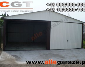 Garaż blaszany 6x6 dwuspadowy brązowy RAL 8017 brama uchylna