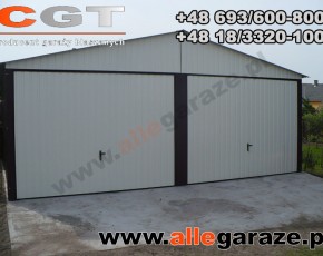 Garaż blaszany 6x6 dwuspadowy brązowy RAL 8017 brama uchylna