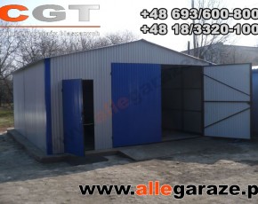 Garaż blaszany 7x6 dwuspadowy szary RAL 9006 brama dwuskrzydłowa