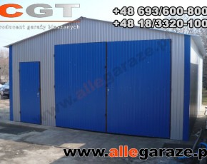 Garaż blaszany 7x6 dwuspadowy szary RAL 9006 brama dwuskrzydłowa