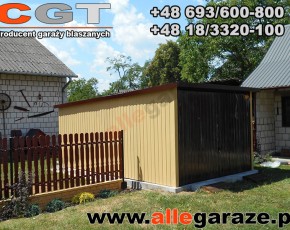 Garaż blaszany spad na tył 3x5 RAL 1002 piaskowy brama uchylna