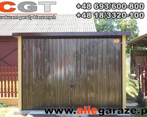 Garaż blaszany spad na tył 3x5 RAL 1002 piaskowy brama uchylna